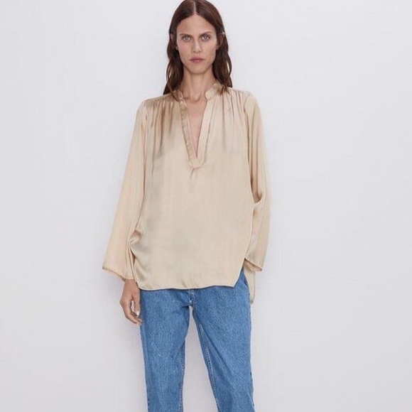 Zara Silky Satin Blouse Top Oversized Cut S - Picture 1 of 8